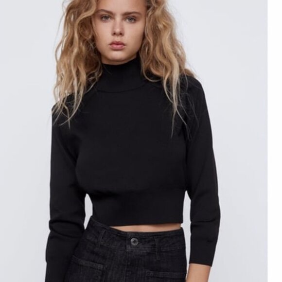NWT ZARA Knit Mock Neck with Shoulder Pads - Picture 2 of 5